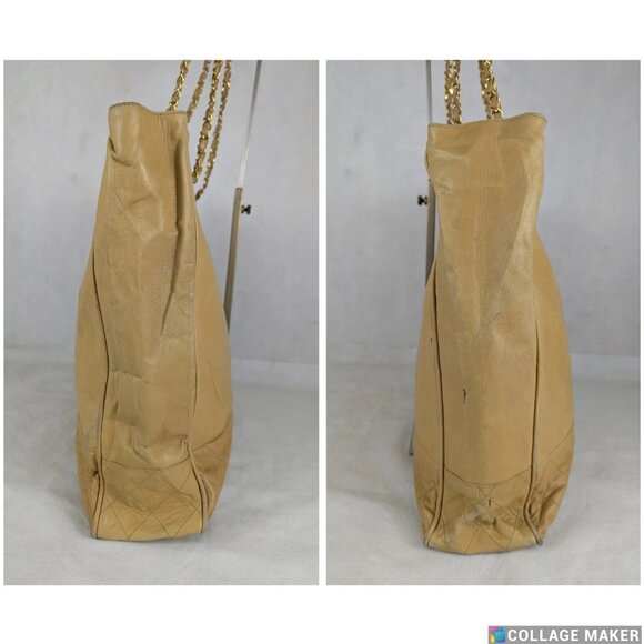 CHANEL Leather Matelasse Chain Shoulder Bag Lamb Skin Beige CC Auth - Picture 4 of 12